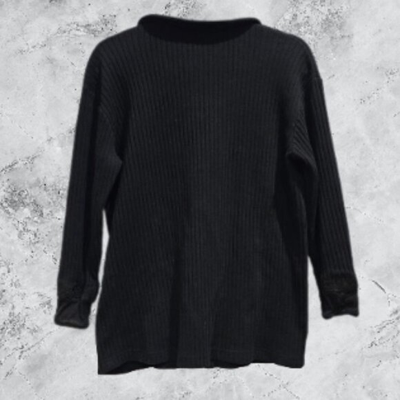 Newport News Easy Style Black Ribbed Lacey Embroidered Sweater - M - Picture 2 of 9